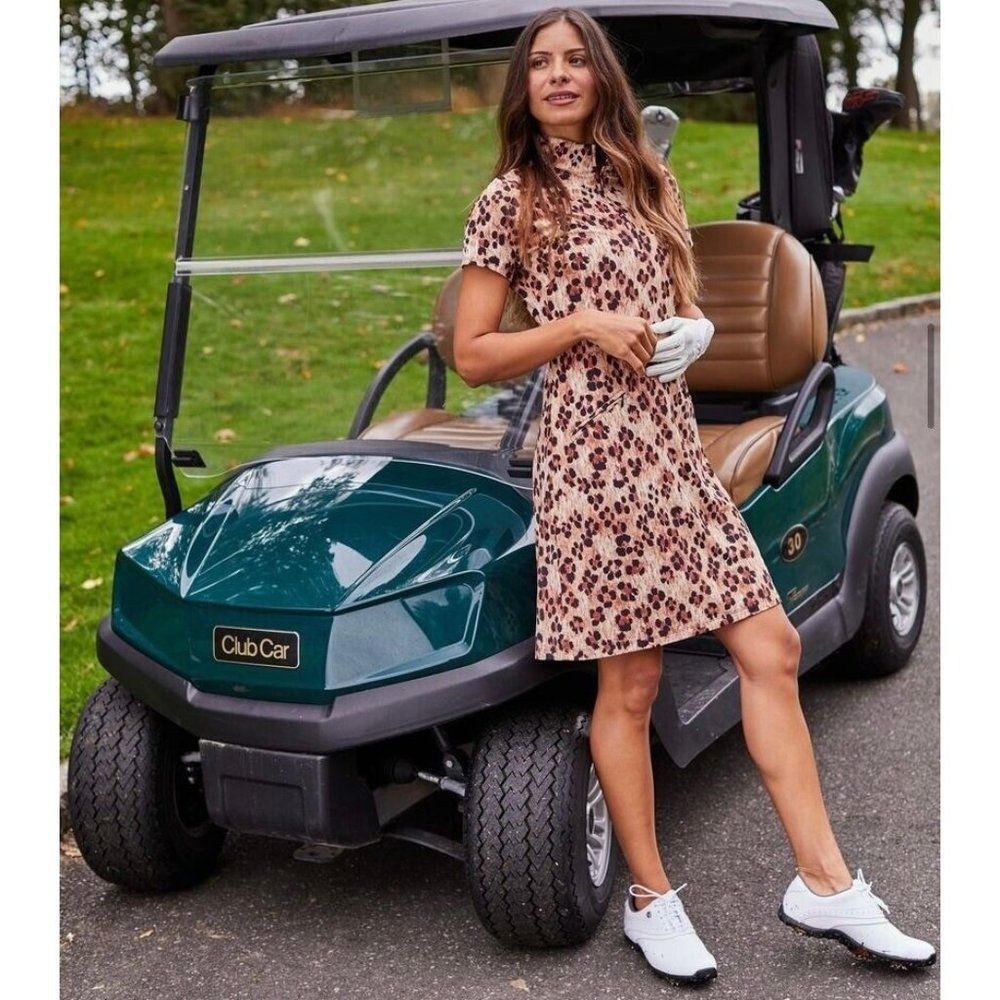 IBKUL Mock Neck Dress Leopard M XL Short Sleeve Golf NWT